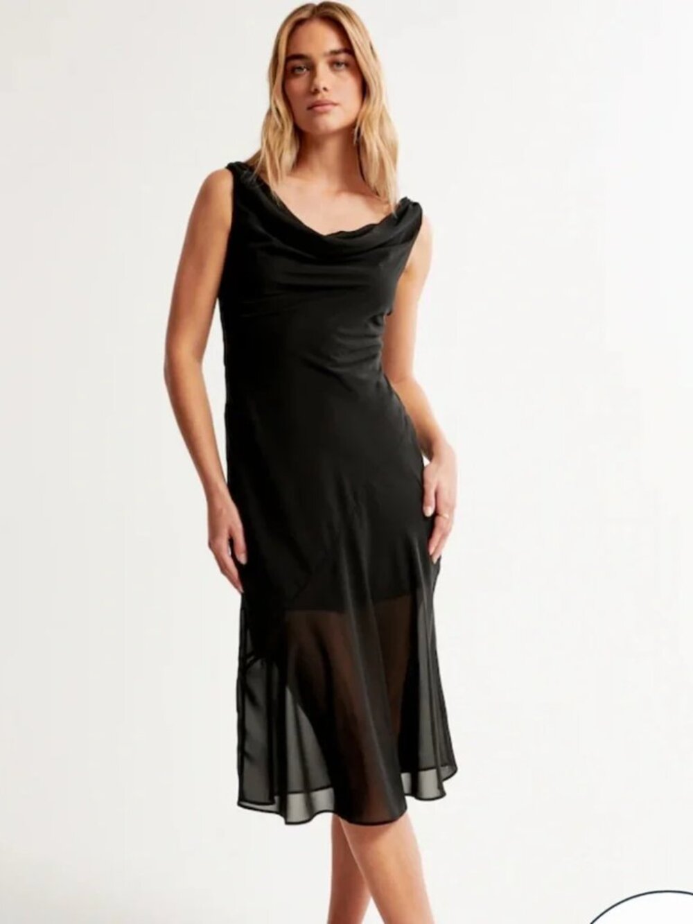Abercrombie & Fitch Cowl Neck Midi Dress Black Chiffon Sheer NWT Classic XS